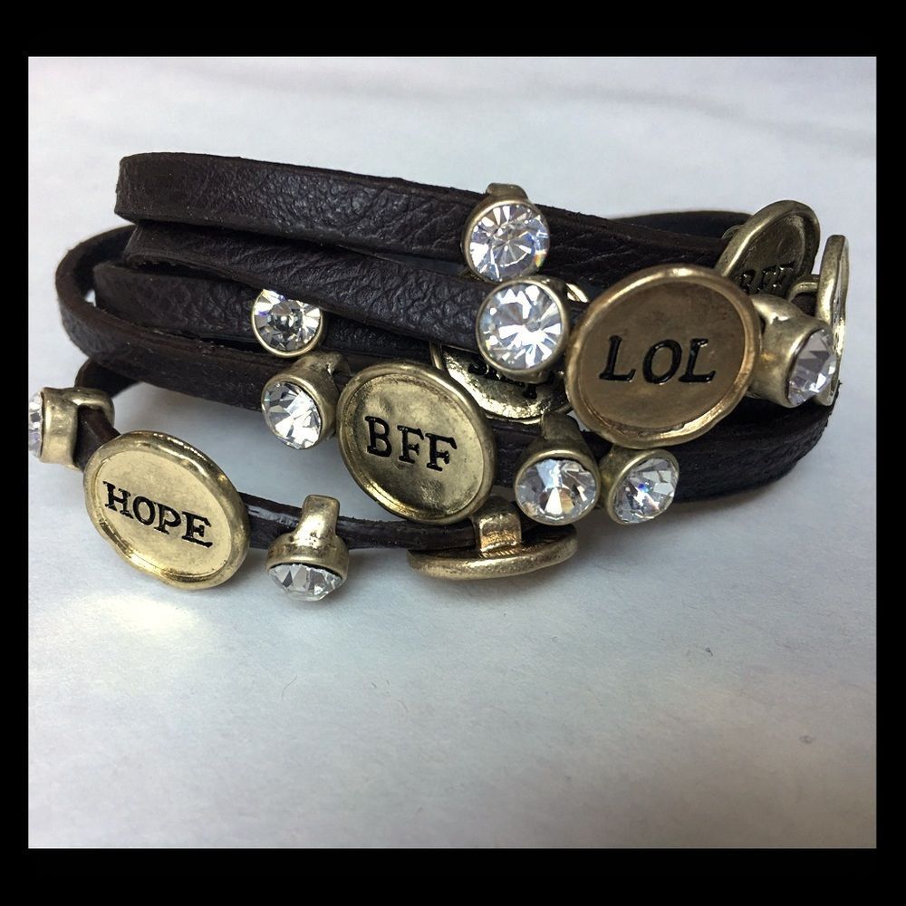 Wrap Bracelet Brown Faux Leather‎ Charms Crystals